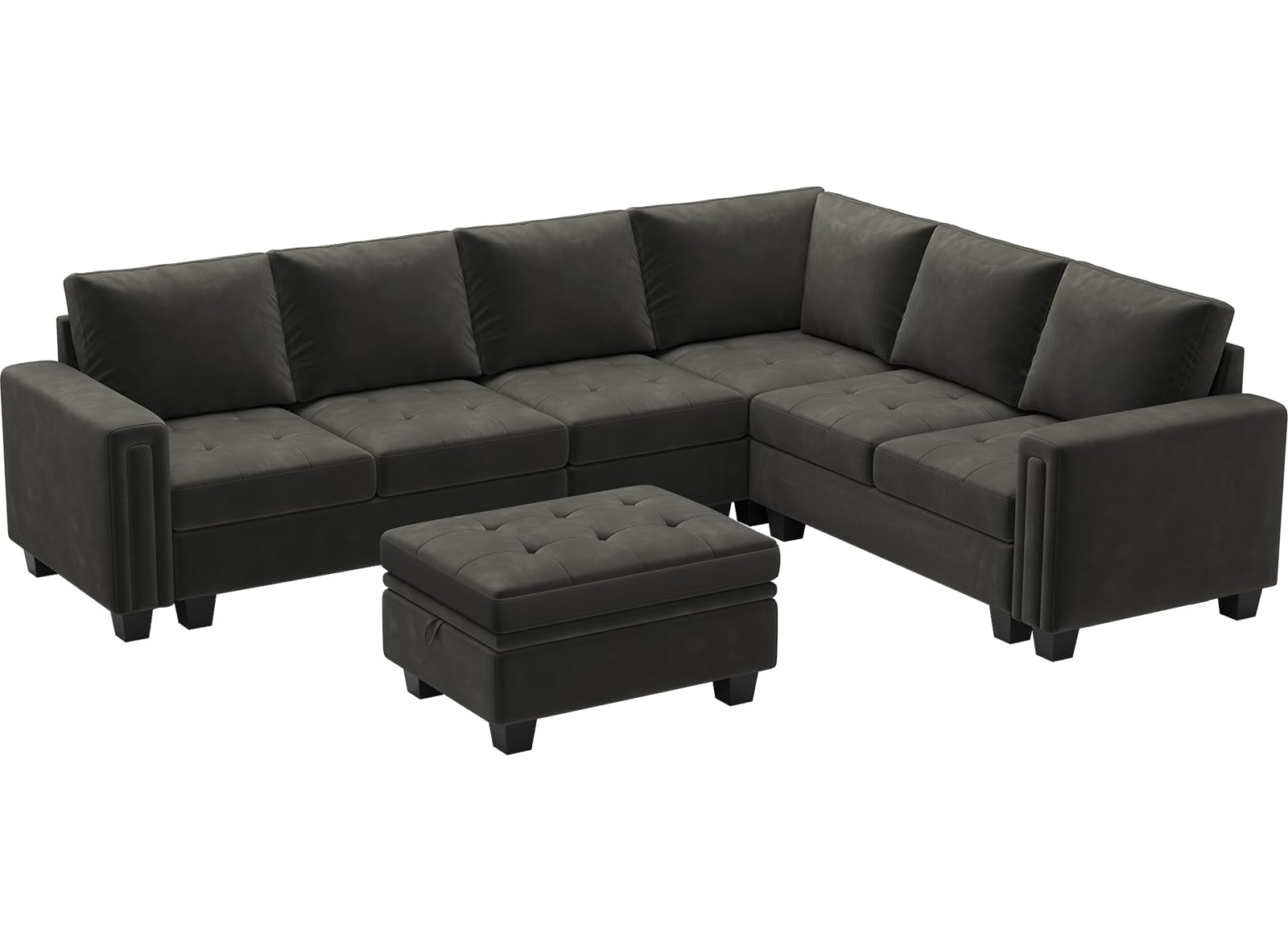 Belffin Velvet L Shaped Sofa Couch with Reversible Chaise Convertible Modular Sectional Sofa Set with Storage Ottoman Corner Sofa Set for Living Room Grey