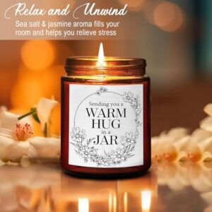 Briojoy Sending You Warm Hug in a Jar Candle - Friendship Gifts for Women Men Best Friend - Relaxing Gift for Her Him - Natural Soy Candle for Home - Sea Salt Jasmine Scented Candles for Stress Relief