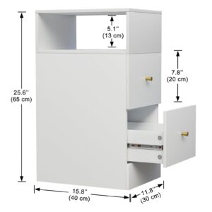 Aenuert White Nightstand with Two Drawers,Chest of Drawers for Bedroom with Side Opening Storage Rack,3 Tiers Modern Night Table for Bedroom Storage Furniture (Right Angle)