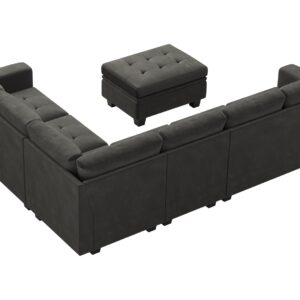 Belffin Velvet L Shaped Sofa Couch with Reversible Chaise Convertible Modular Sectional Sofa Set with Storage Ottoman Corner Sofa Set for Living Room Grey