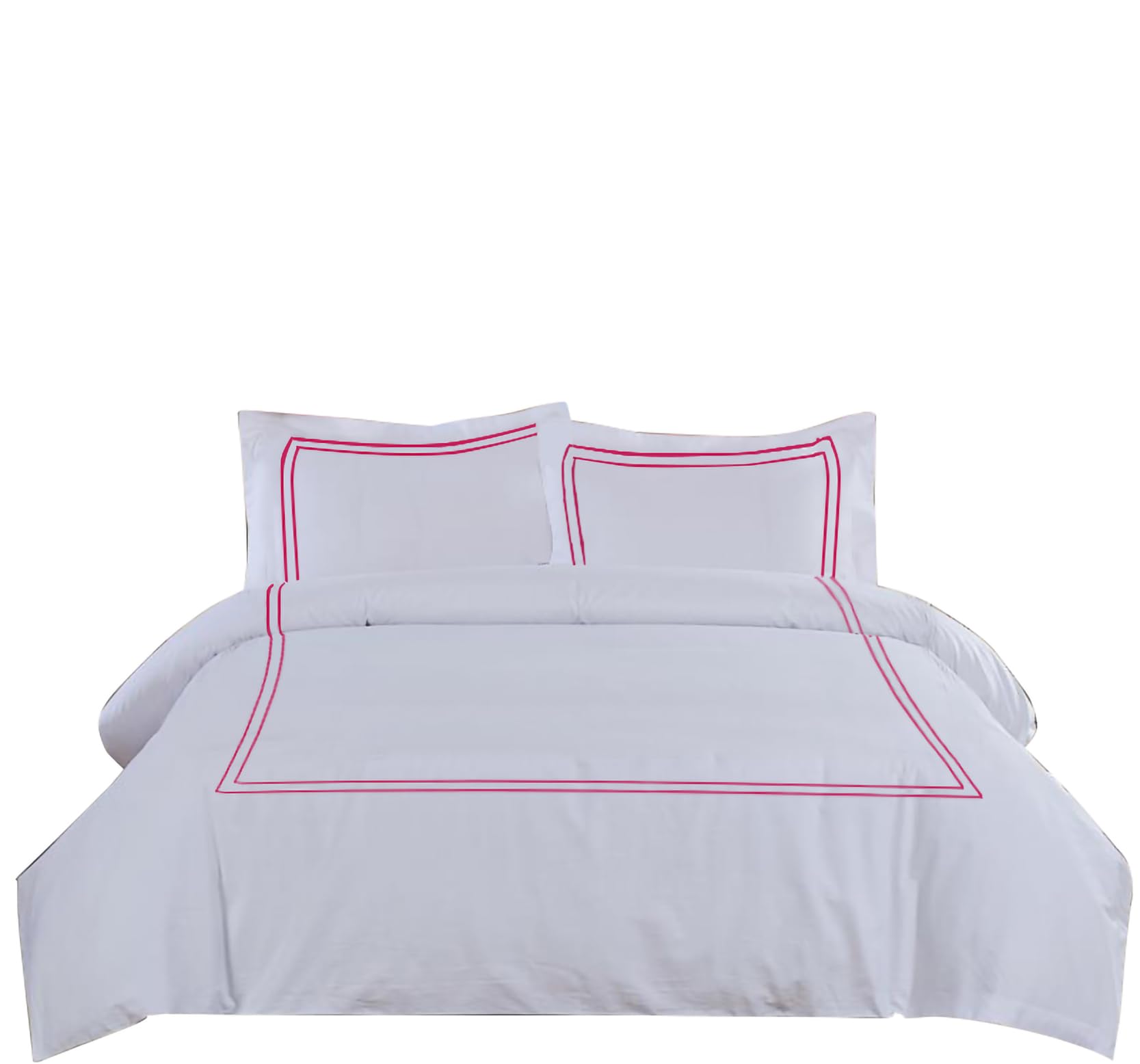 BedDecor Luxury 400-TC Egyptian Cotton 3PC Embroidered Duvet Cover Set with Beautiful 2-Stripe Embroidery(Hot Pink, Full/Queen)