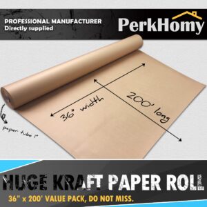 PerkHomy 36" x 2,400" (200') Brown Kraft Paper Roll for Craft Bulletin Board Paper Kids Art Table Covering Crafting Gift Wrapping Bouquet Packing Parcel 70GSM 50LB (Brown, 36" x 200')