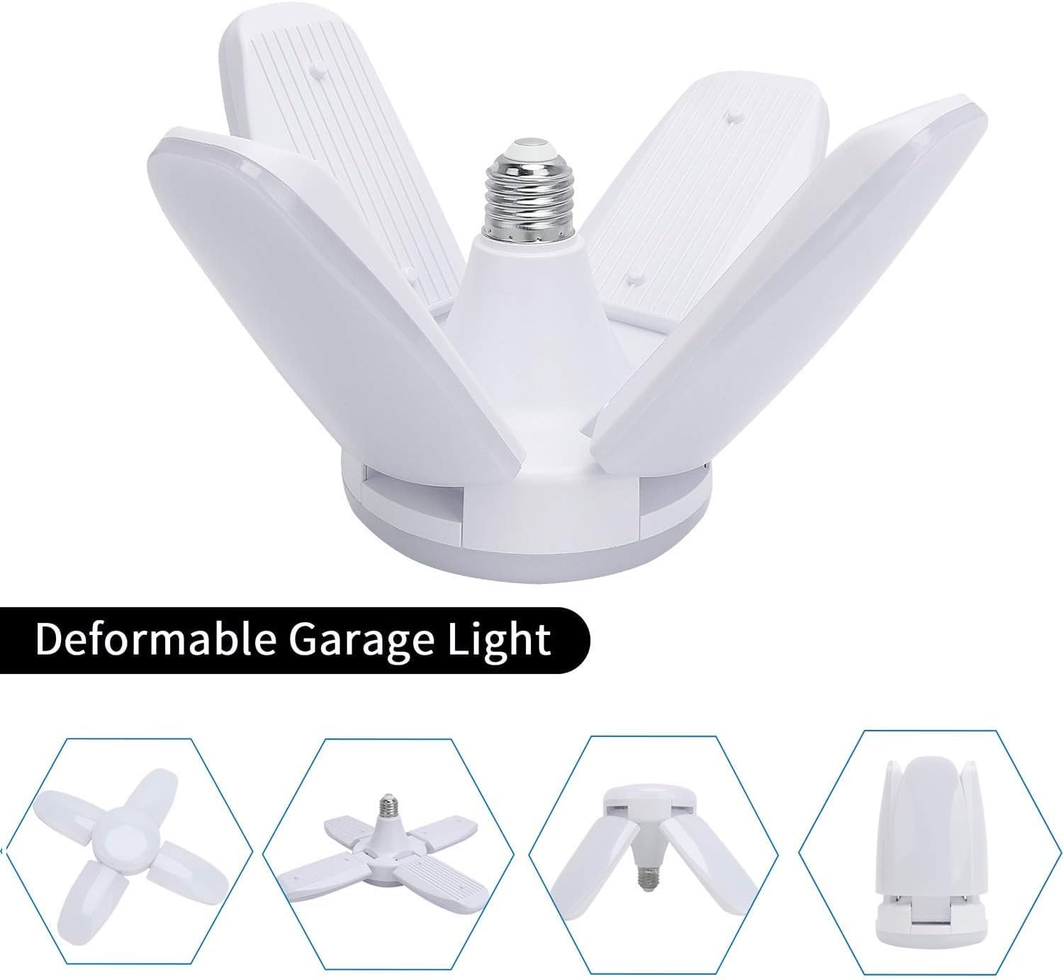 HCDIM Garage Light 60W Tribright LED Garage Lights 6000LM E26 Deformable Garage Lights 6500K LED Triple Glow LED Light Trilight Flexled Garage Ceiling Lights Shop Lights for Garage, Workshop