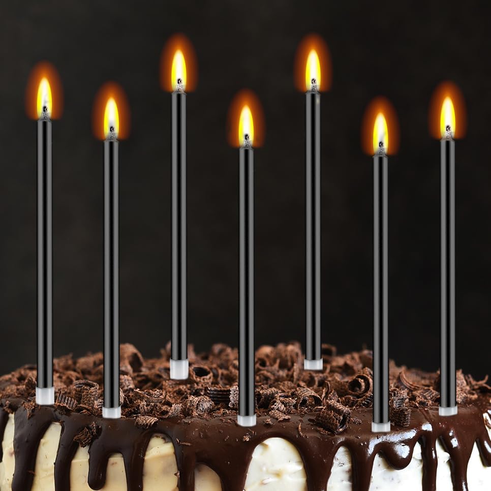 IBLESSU 30 Pcs Long Birthday Candles - Birthday Candles, Cake Candles, Tall Birthday Candles, Party Candles, Cake Candles for Birthday Wedding Black Candles (Black)