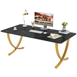 Tribesigns Executive Desk, 63” W x 31.5” D Large Office Desk, Modern Computer Desk Conference Table Meeting Room Table, Business Furniture for Home Office, Black and Gold