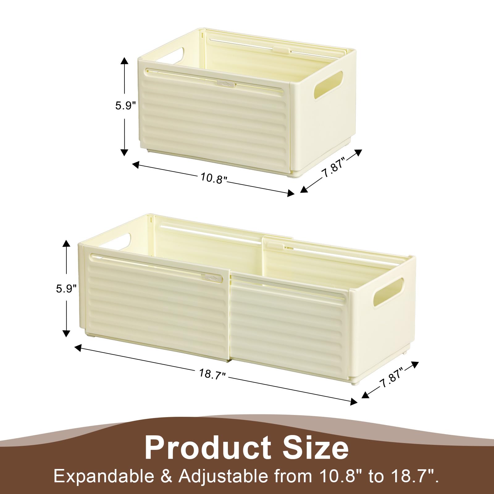 Homsorout Organization and Storage - Expandable Storage Bins 3 Packs, Plastic Closet Storage Bins, Collapsible Storage bins with Deep Drawers, Stackable Organizer Bins for Home, Beige