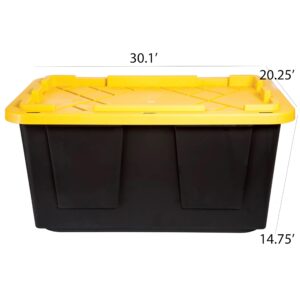 TeIdea 27Gal/108Qt 4 Pack Large Heavy-Duty Stackable Storage Plastic Bin Tote Container with Quick Snap Lid - Storage Tote With Handles/Snap Lid, 30-1/10" x 20-1/4" x 14-3/4", Black/Yellow