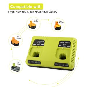 ANTRobut 2Pack Replacement for Ryobi 18V Battery 3.5Ah + 2-Port P117 Ryobi Battery Charger for Ryobi ONE+ P108 P107 P105 P104 P103 P102