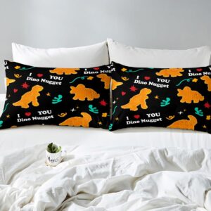 Feelyou Fried Chicken Nugget Bedding Set Queen Size Kids Cute Dino Comforter Cover Set for Boys Teens Dinosaur Duvet Cover Breathable Chicken Nuggets Bedspread Cover Room Decor Quilt Cover