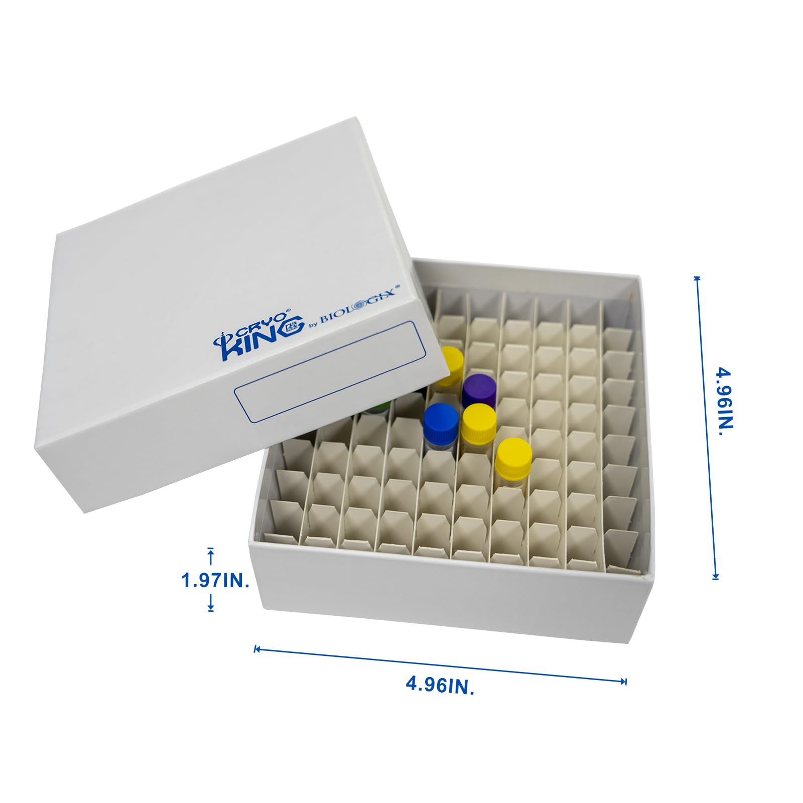 CryoKing Cardboard Cryogenic Lab Freezer Box 2 Inch 100-Well Microtube Storage Box, White Cryo Boxes, Case of 20