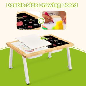 SAUCE ZHAN Sensory Table for Toddlers, Kids Table with 3 Bins Writable Lids, Adjustable Height Play Table, Preschool Table for Outdoor Indoor Use, Sand and Water Table Children's Desk Dining Table