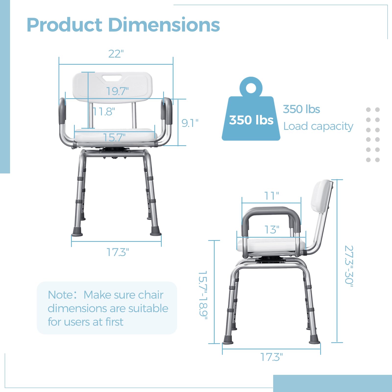 Swivel Shower Chair with Arms and Back, Hybodies Rotatable Shower Chair with Adjustable Height, Non-Slip Bath Tub Transfer Stool, Safe Adjustable Handicap Stool for Inside Bathtub Bathroom