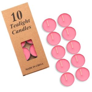 tea candles wedding 10 pack party and home decoration votive parties tealight small wishing bulk with 1.5-2 hours extended burn time mini for birthday emergency family (pink)