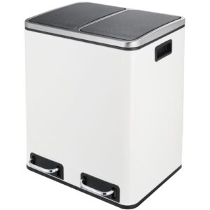 arlopu 8 gallon dual trash can, 30l(2x15l) stainless steel kitchen garbage can, step-on classified recycle garbage bin with removable inner buckets, for kitchen, living room, office (white)