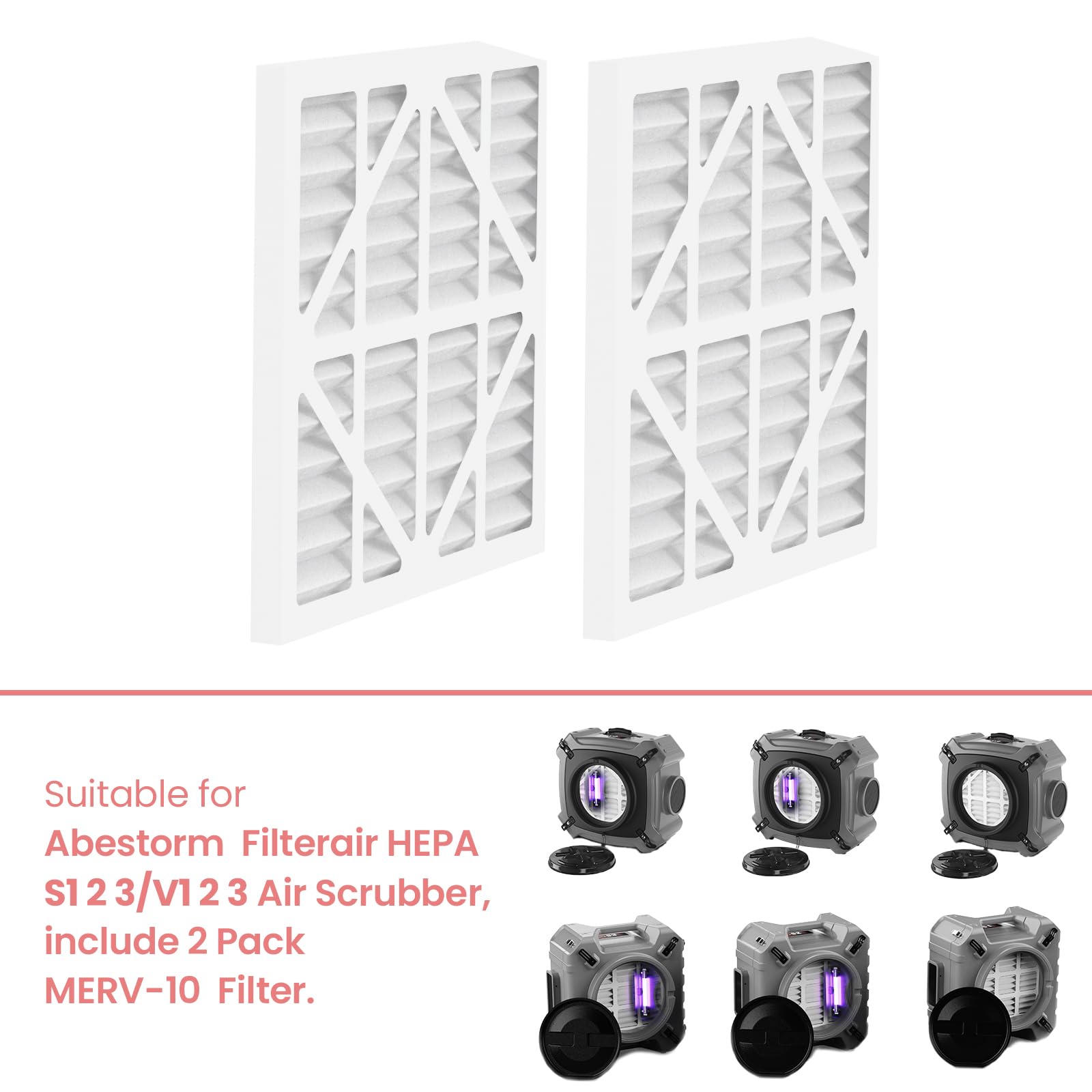 Abestorm MERV-10 Air Filter for Filteair HEPA S1 S2 S3 / Filteair HEPA V1 V2 V3 Air Scrubber, 14.3x13.6x0.79 (2Pack)