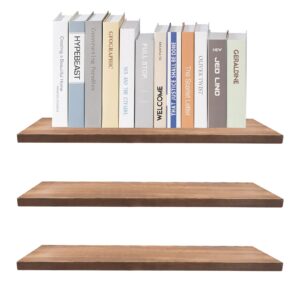 QZONELIFE 3Pack Floating Shelves 17 Inch Wall Shelf Rustic Wood Shelves for Wall Storage Wall Mounted Wooden Display Shelf Small Book Shelf for Bathroom Bedroom Kitchen Garage Brown