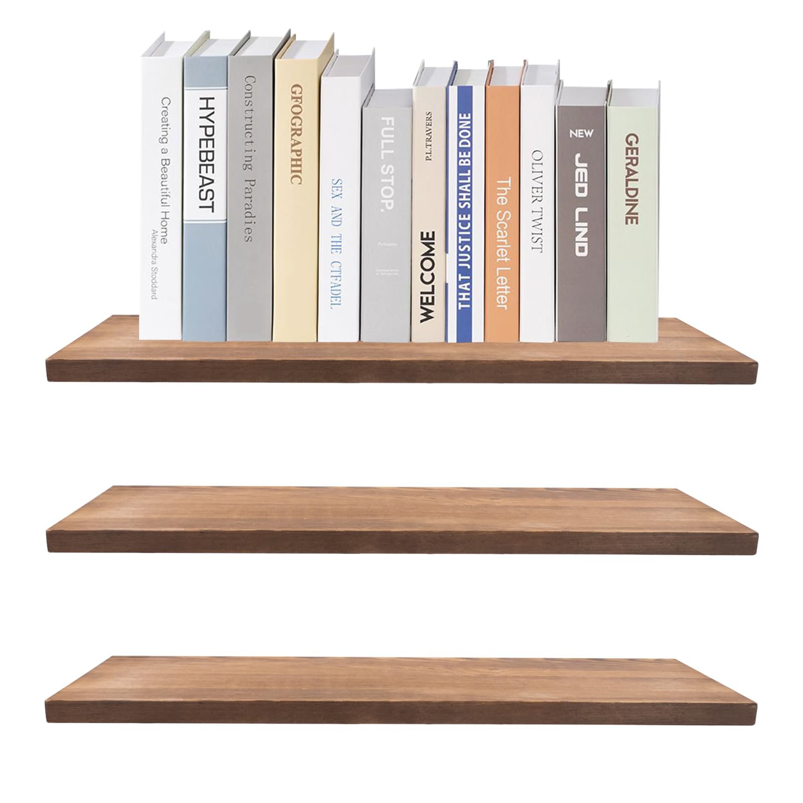 QZONELIFE 3Pack Floating Shelves 17 Inch Wall Shelf Rustic Wood Shelves for Wall Storage Wall Mounted Wooden Display Shelf Small Book Shelf for Bathroom Bedroom Kitchen Garage Brown