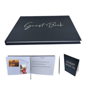 cejfur guest book wedding reception with pen 9"x7.2" hardcover guestbook for wedding, baby shower, bridal shower, graduation party, funeral, 100 pages guest sign in book (black)