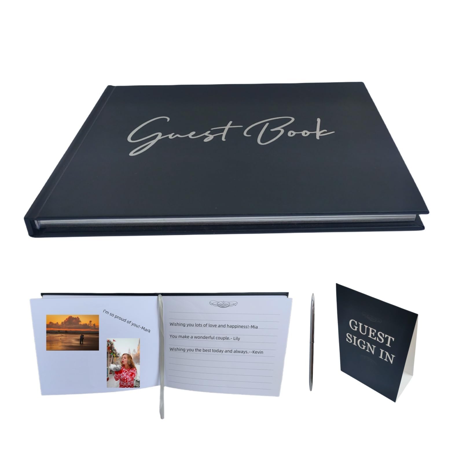 CejFur Guest Book Wedding Reception with Pen 9"x7.2" Hardcover Guestbook for Wedding, Baby Shower, Bridal Shower, Graduation Party, Funeral, 100 Pages Guest Sign in Book (Black)