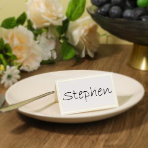 50 Pack Table Place Cards with Gold Foil Border, Seating Cards Tent Cards for Weddings, Banquets, Events, Party Buffet, Dinner Parties, Holiday Table Setting 2 x 3.5 Inches