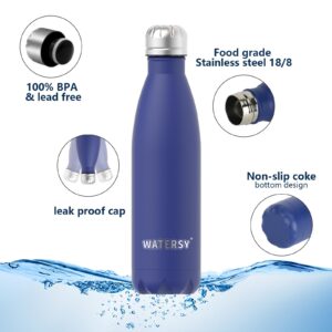 WATERSY Stainless Steel water bottles,17oz/500ml Insulated Water Bottles,Deep Blue metal water bottle Keeps Drink Cold and Hot,BPA Free kids water bottles for School,Gym,Travel,Sports