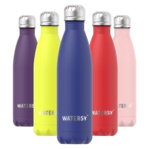 watersy stainless steel water bottles,17oz/500ml insulated water bottles,deep blue metal water bottle keeps drink cold and hot,bpa free kids water bottles for school,gym,travel,sports