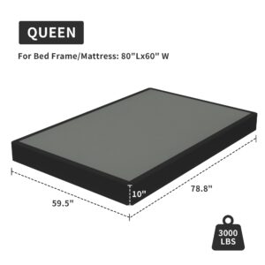 Queen Box Spring, 10 inch Box Spring for Queen Bed, Heavy Duty Metal Bed Frame with Fabric Cover, 3000lbs Max Weight Capacity Bed Base Mattress Foundation, Easy Assembly, Noise Free, Black