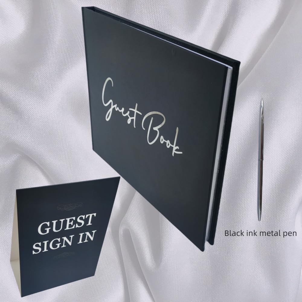 CejFur Guest Book Wedding Reception with Pen 9"x7.2" Hardcover Guestbook for Wedding, Baby Shower, Bridal Shower, Graduation Party, Funeral, 100 Pages Guest Sign in Book (Black)