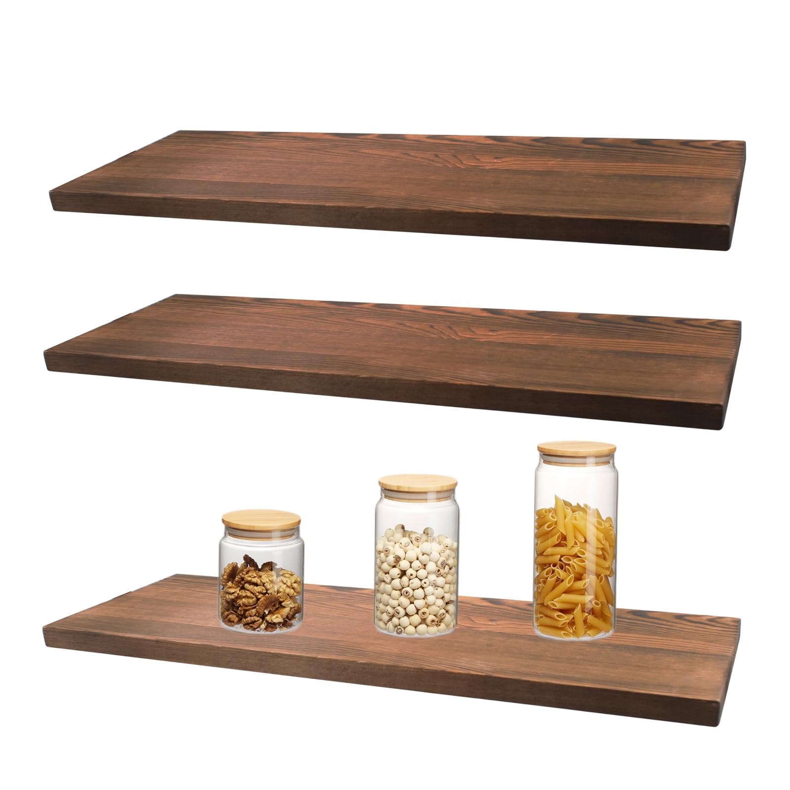 QZONELIFE 3Pack Floating Shelves 17 Inch Wall Shelf Rustic Wood Shelves for Wall Storage Wall Mounted Wooden Display Shelf Small Book Shelf for Bathroom Bedroom Kitchen Garage Brown