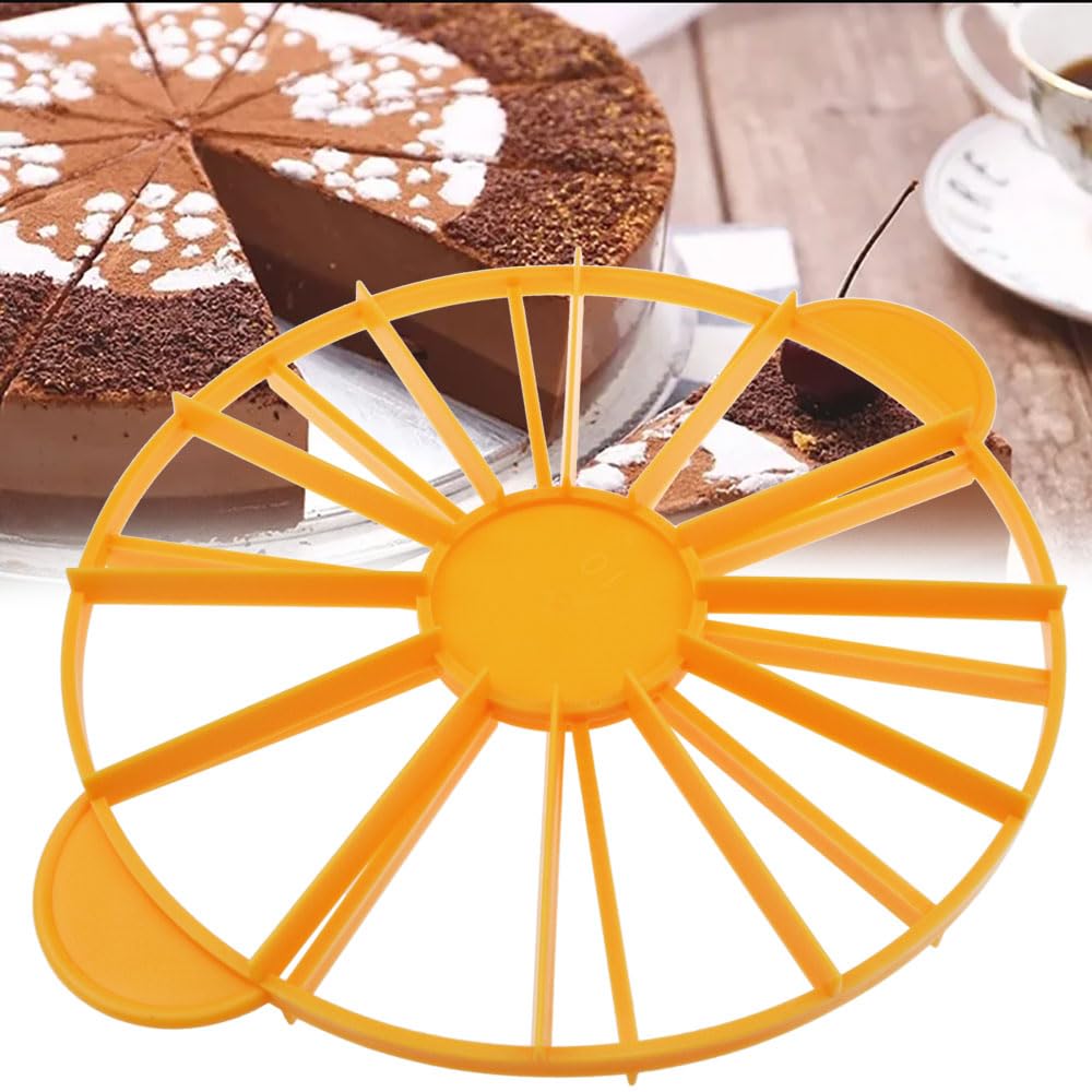 zutisay Cake Portion Marker Cake Divider Cutter 10/12 Piece Round Cake Cutter Slicer with Handle Pastry Baking Tool for 26.8cm/10.6in Diameter Yellow