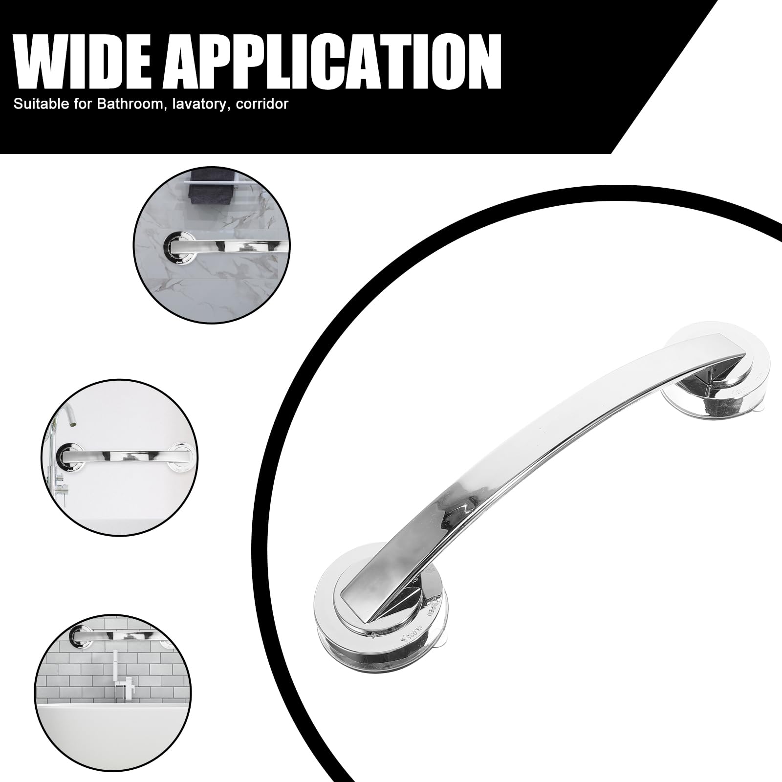 Gadpiparty Shower Grab Bar 12 Inch Cup Grab Bars for Bathroom Shower Removable Shower Safety Handle Heavy Duty Bathtub Grip for Seniors Elderly Strong Handrails No Drilling Silver