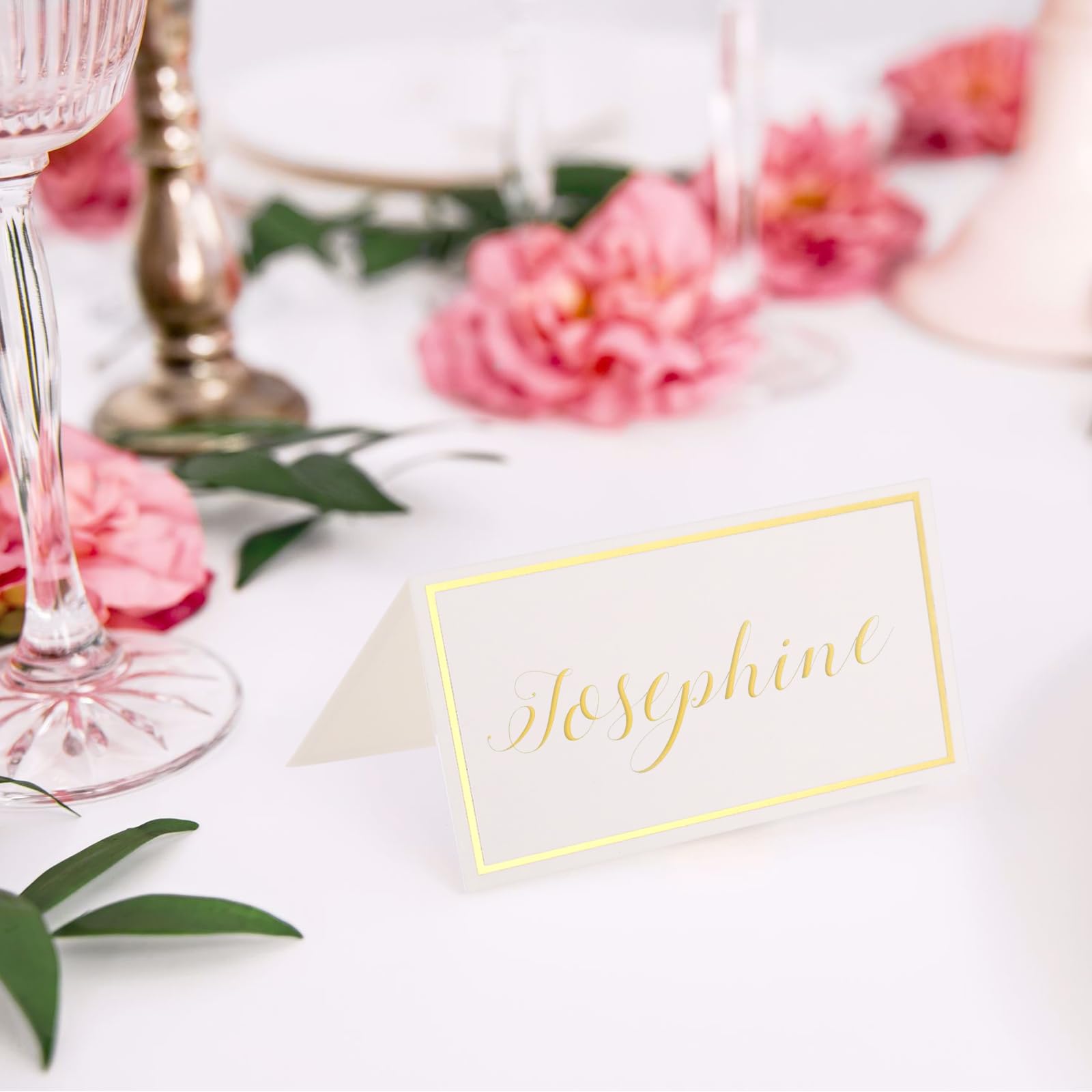 50 Pack Table Place Cards with Gold Foil Border, Seating Cards Tent Cards for Weddings, Banquets, Events, Party Buffet, Dinner Parties, Holiday Table Setting 2 x 3.5 Inches