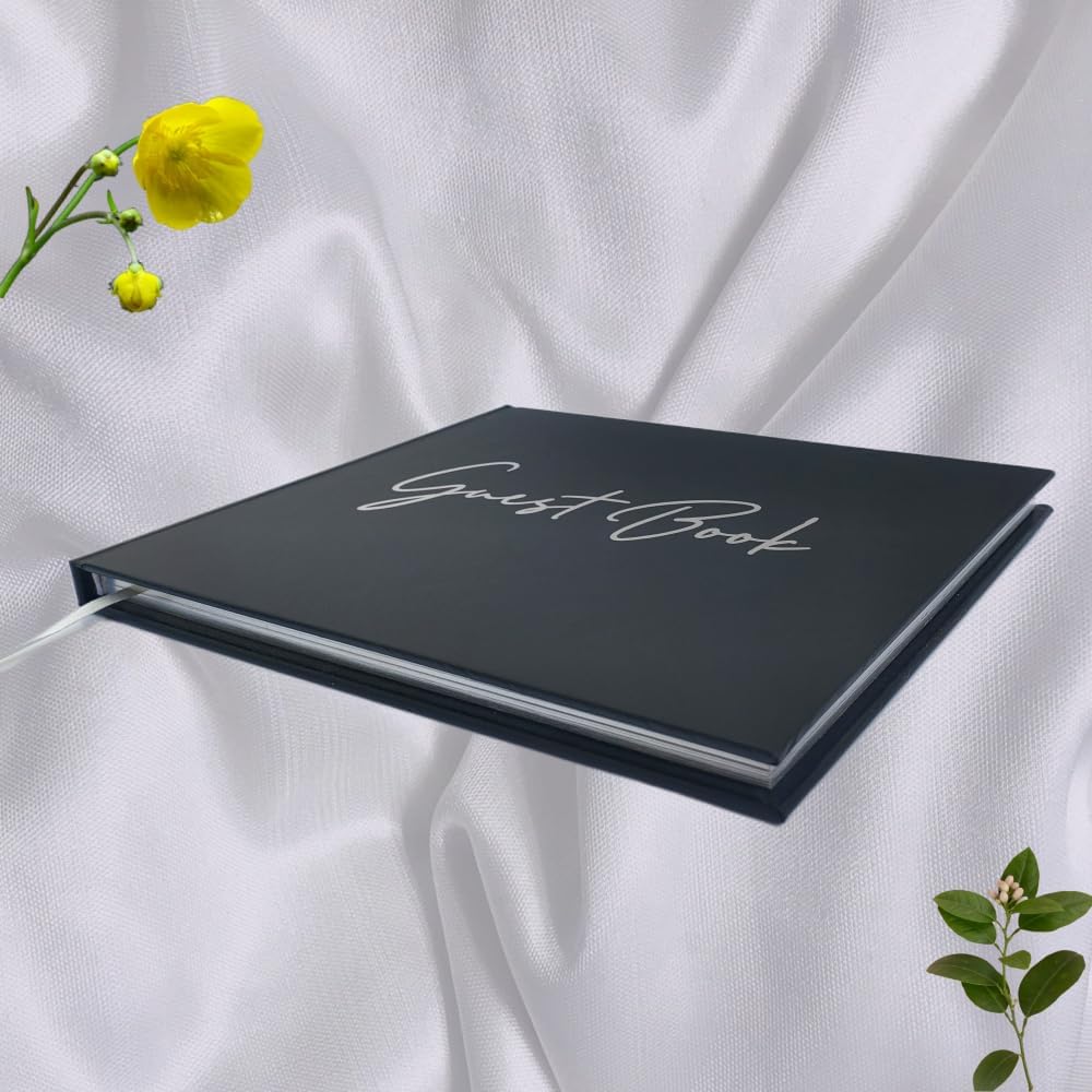 CejFur Guest Book Wedding Reception with Pen 9"x7.2" Hardcover Guestbook for Wedding, Baby Shower, Bridal Shower, Graduation Party, Funeral, 100 Pages Guest Sign in Book (Black)