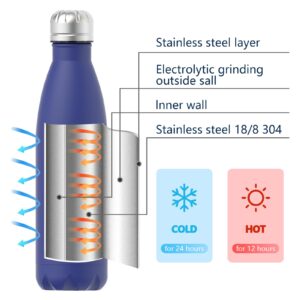 WATERSY Stainless Steel water bottles,17oz/500ml Insulated Water Bottles,Deep Blue metal water bottle Keeps Drink Cold and Hot,BPA Free kids water bottles for School,Gym,Travel,Sports