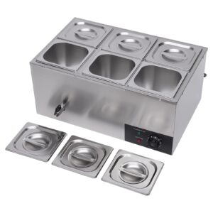 muchaioak food warmer 6-pan, stainless steel bain marie buffet food warmer, stove steam table with temperature control & lid for catering and restaurants 19.2qt 110v 600w