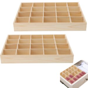 set of 2 - wooden drawer organizers with 20 compartments | space-saving belt, tie, and sock organizer | stackable desktop storage box for neat and tidy dresser, closet, under-bed storage