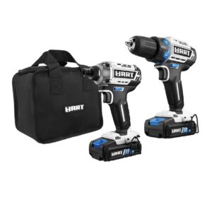 HART 20-Volt Cordless Brushless Drill and Impact Combo Kit with 10" Storage Bag, (2) 2.0Ah Lithium-Ion Batteries, HPCK252B