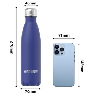 WATERSY Stainless Steel water bottles,17oz/500ml Insulated Water Bottles,Deep Blue metal water bottle Keeps Drink Cold and Hot,BPA Free kids water bottles for School,Gym,Travel,Sports