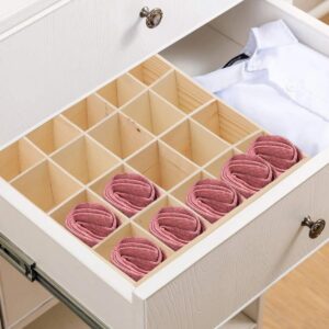 Set of 2 - Wooden Drawer Organizers with 20 Compartments | Space-Saving Belt, Tie, and Sock Organizer | Stackable Desktop Storage Box for Neat and Tidy Dresser, Closet, Under-Bed Storage