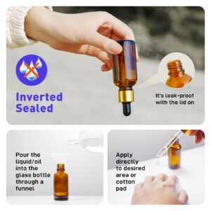 Glassfinity 50pcs 1 oz Dropper Bottles for Essential Oils with Funnel & Dropper 30ml Amber Glass Bottles with Eye Droppers Tincture Bottles, Leak Proof Travel Bottles for Liquids