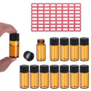 patikil 5ml amber glass vials, 25 pack sample vials with screw cap and write-on spot reagent media bottle with labels leak-proof liquid vial for lab