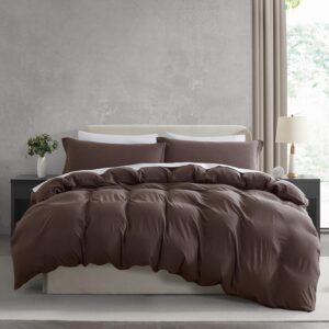 nestl chocolate brown duvet cover queen size - soft prewashed queen duvet cover set, 3 piece, with zipper closure, 1 duvet cover 90x90 inches and 2 pillow shams