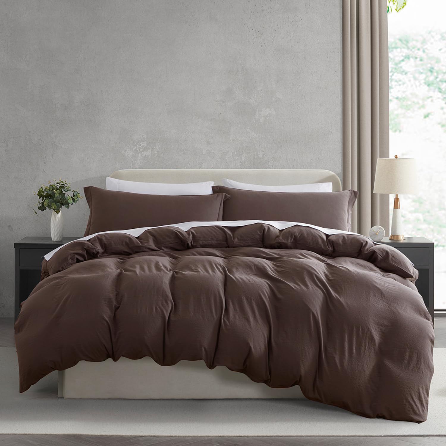 Nestl Chocolate Brown Duvet Cover Queen Size - Soft Prewashed Queen Duvet Cover Set, 3 Piece, with Zipper Closure, 1 Duvet Cover 90x90 inches and 2 Pillow Shams