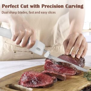 Cushore Cordless Electric Knife Rechargeable Easy-Slice Bread Knife with 4 Reciprocating Serrated Stainless Steel Blades, Carving Meats, Poultry, Bread, White