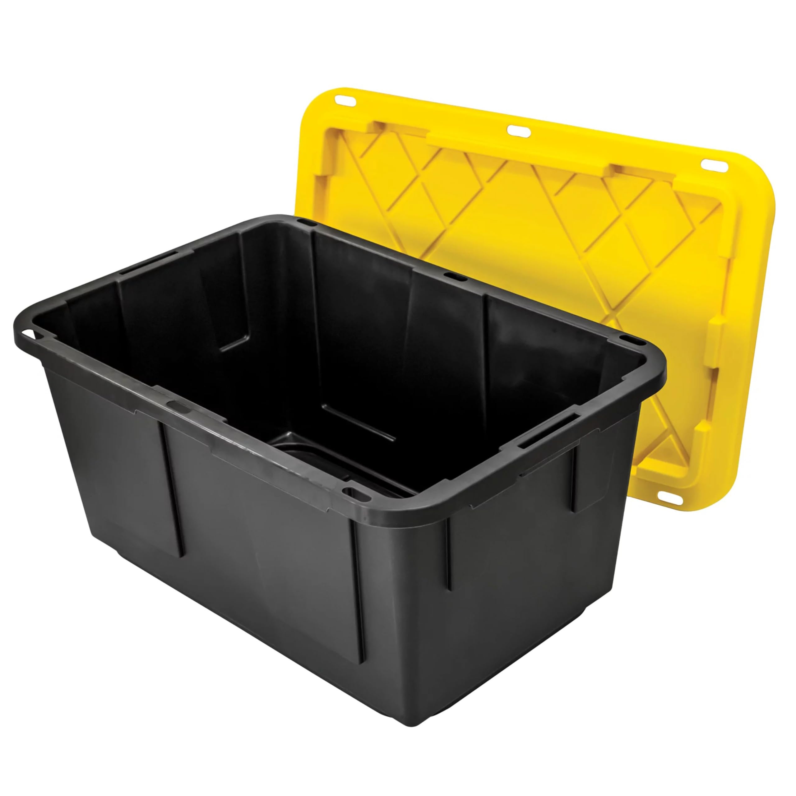 TeIdea 27Gal/108Qt 4 Pack Large Heavy-Duty Stackable Storage Plastic Bin Tote Container with Quick Snap Lid - Storage Tote With Handles/Snap Lid, 30-1/10" x 20-1/4" x 14-3/4", Black/Yellow