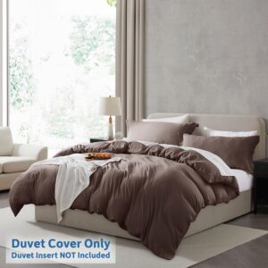 Nestl Chocolate Brown Duvet Cover Queen Size - Soft Prewashed Queen Duvet Cover Set, 3 Piece, with Zipper Closure, 1 Duvet Cover 90x90 inches and 2 Pillow Shams