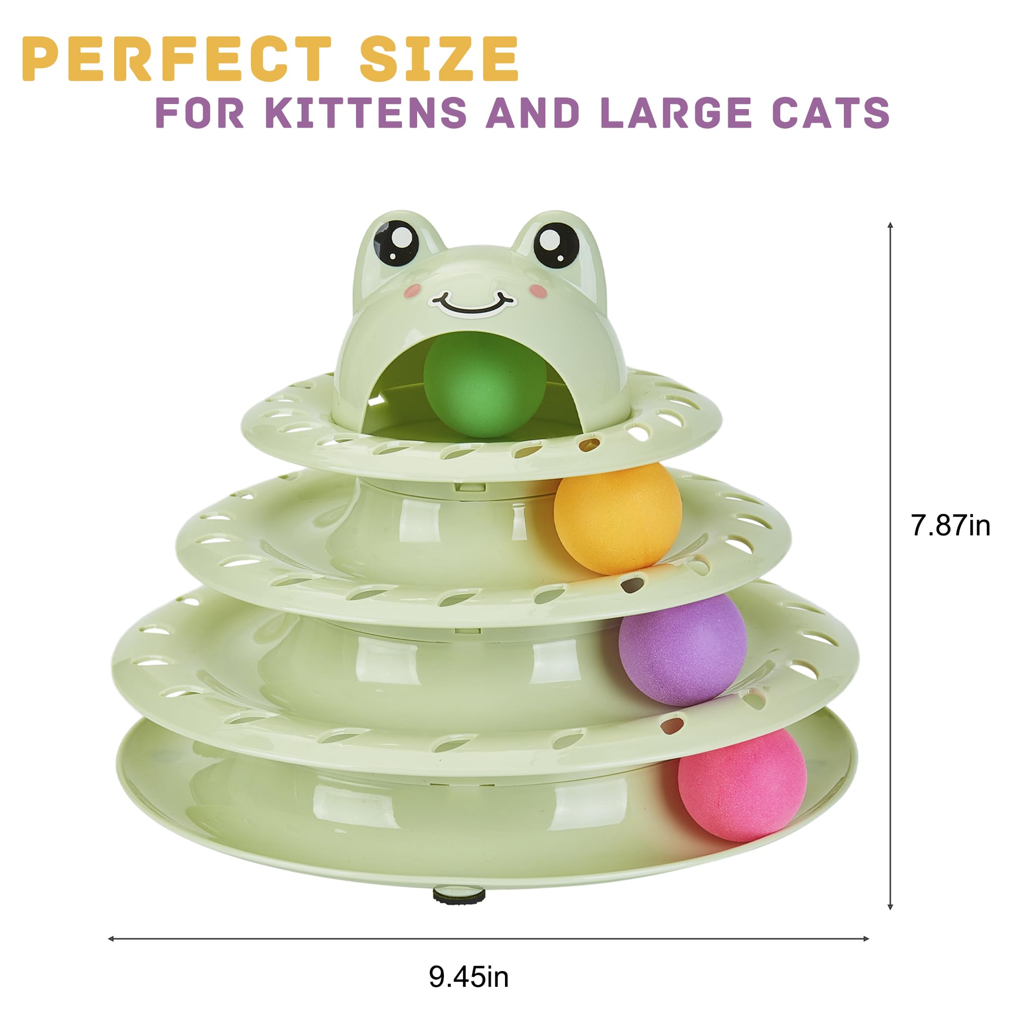 Gefryco Cat Toys 4-Tier Roller Track, Turntable Cat Tower Toy with Colorful Chase Balls, Multi-Level Interactive Cat Toys for Bored Indoor Adult Cats, Fun Puzzle Kitten Exercise Toys Self Play(Green)