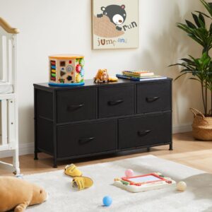 Sweetcrispy 5 Drawers Dresser for Bedroom, Kidsroom Furniture, Small Chest Tower, Storage Organizer Units for Clothing, Closet, Fabric Bins, Wood Top, Steel Frame, Lightweight, Assemble Tools Include