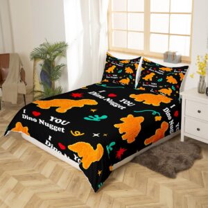 Feelyou Fried Chicken Nugget Bedding Set Queen Size Kids Cute Dino Comforter Cover Set for Boys Teens Dinosaur Duvet Cover Breathable Chicken Nuggets Bedspread Cover Room Decor Quilt Cover