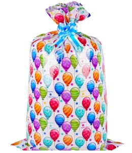 elephant-package 1pcs jumbo birthday gift bag, oversized gift bag 60" x 36" with pull bow and tag, extra large plastic gift bag for birthday, baby shower, huge gift wrap（colorful balloon